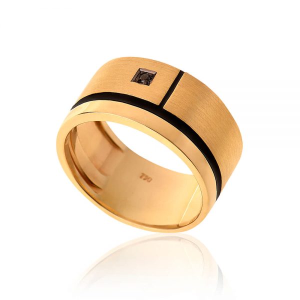 anel ouro com diamante negro e esmalte