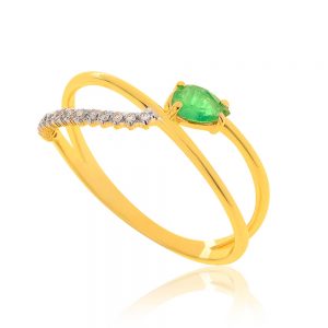 anel ouro com esmeralda e diamante