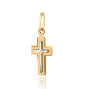 pingente cruz ouro com cruz sobreposta em ouro branco