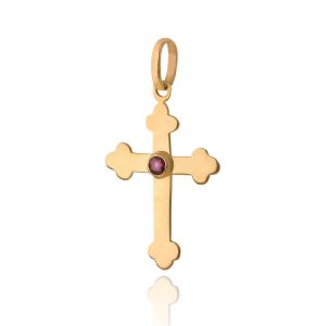 pingente cruz rosacruz ouro com rubi
