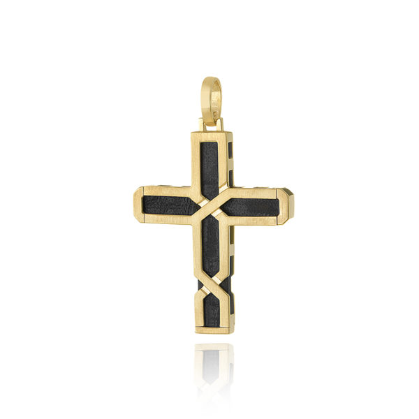 pingente cruz ouro e couro preto