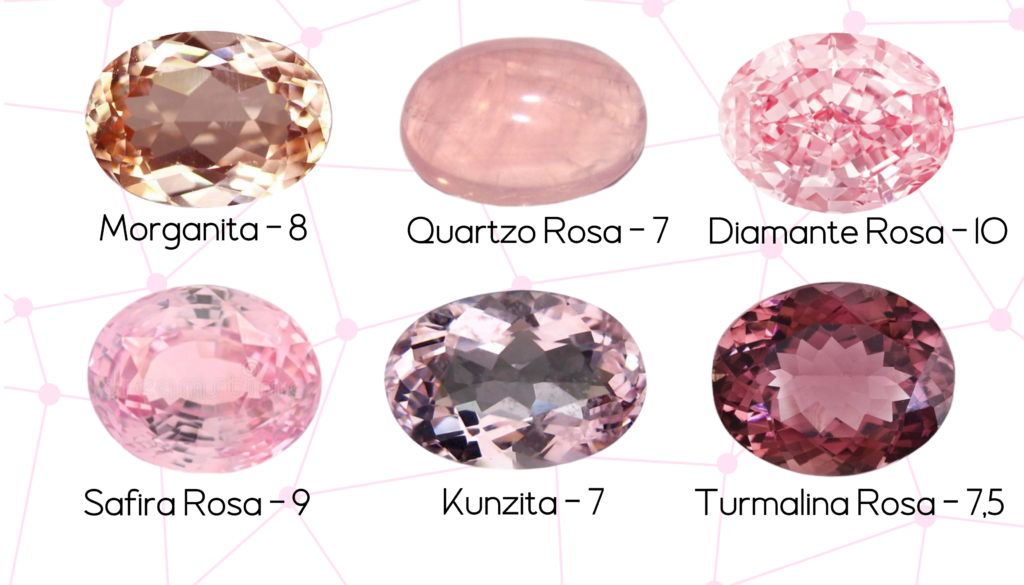 pedras preciosas cor de rosa